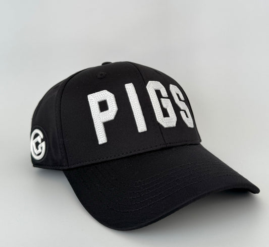 PIGS - Black with White (no rope) - Snapback - Curved Bill