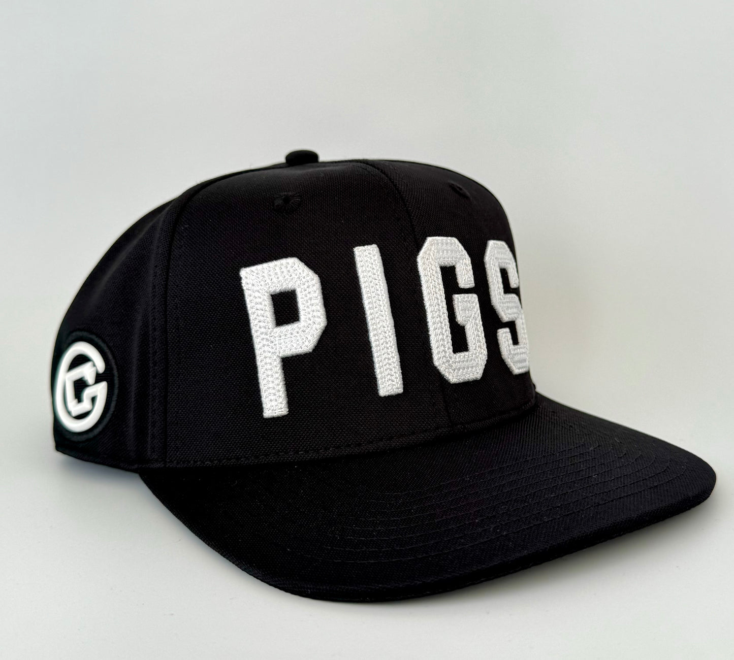 PIGS - Black with White (no rope) - Snapback - Flat Bill